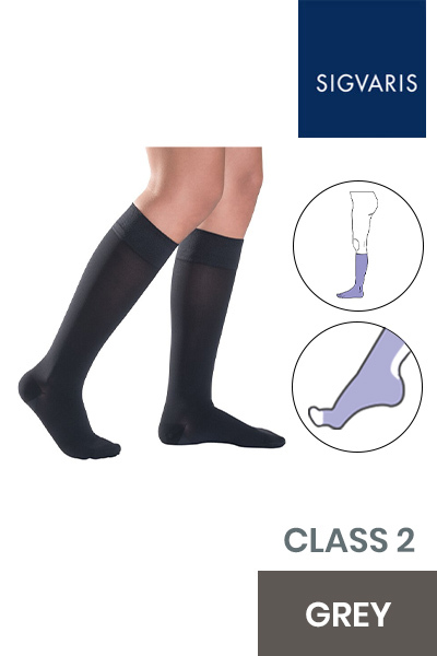 Sigvaris Style Semitransparent Class 2 Knee High Grey Compression Stockings with Open Toe